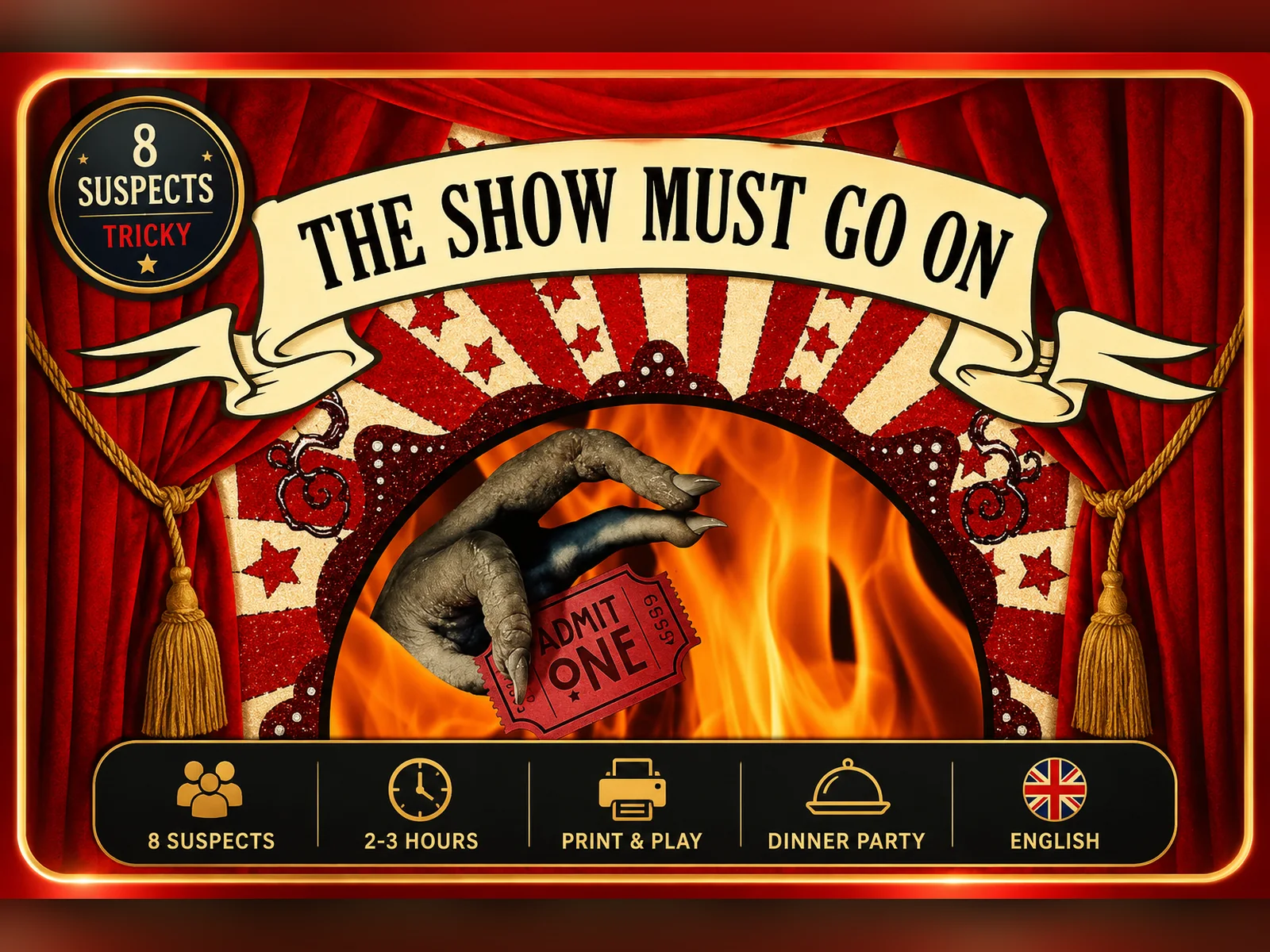Promotional image for The Show Must Go On murder mystery game